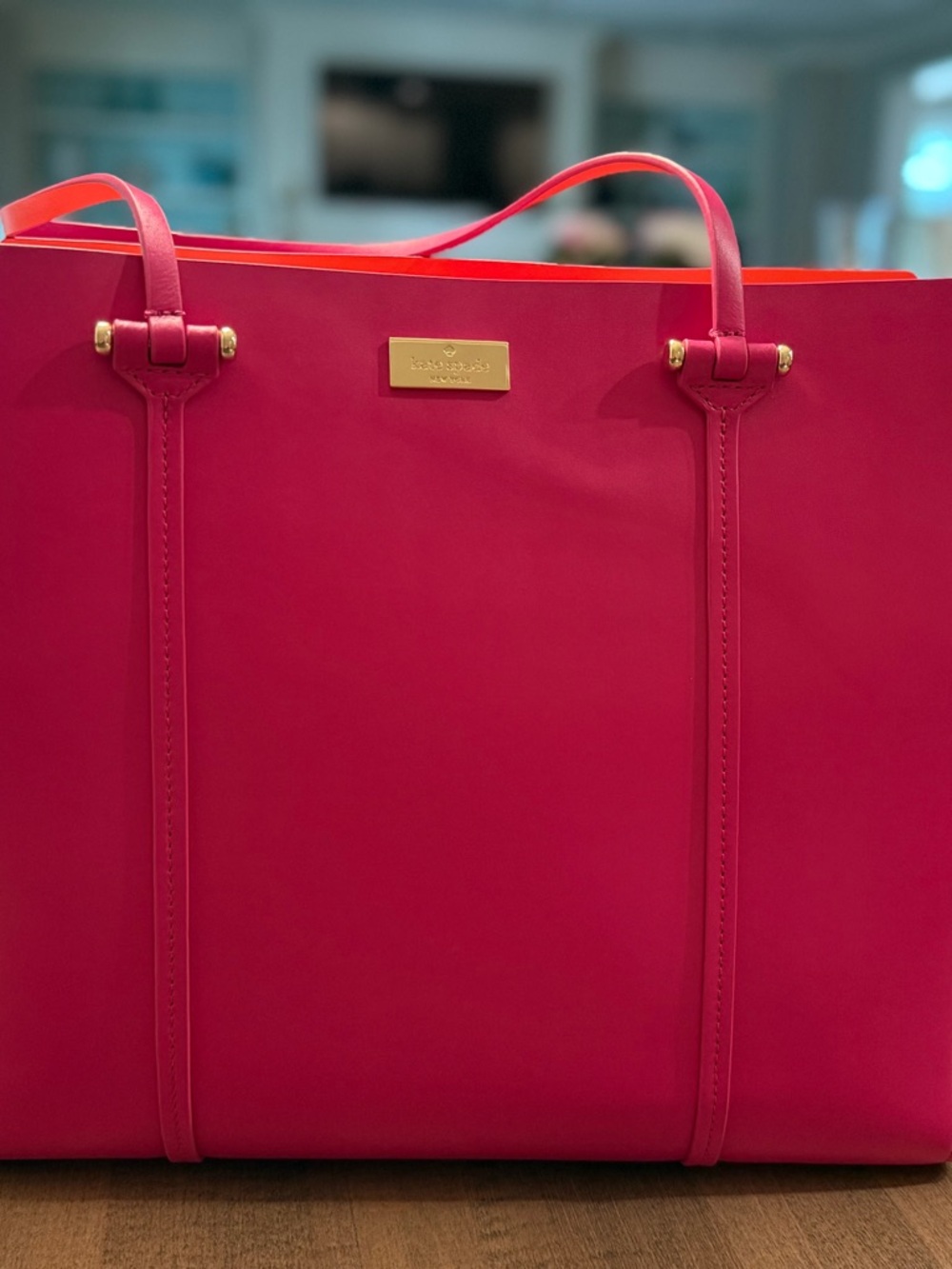 kate spade Arbour Hill Élodie Hot Pink Leather Tote with Gold Hardware